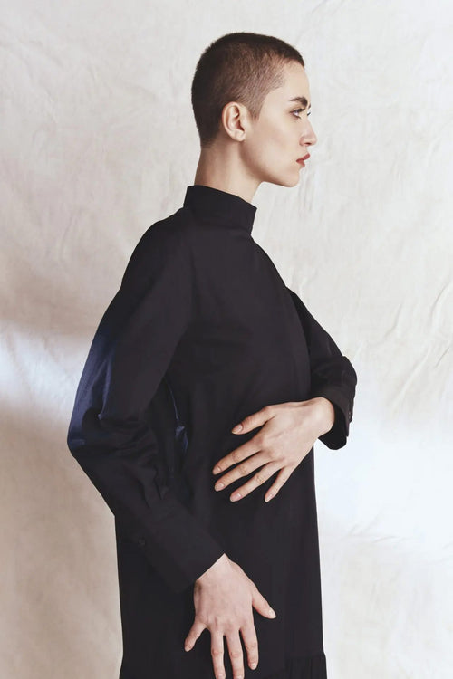 Stand Collar Pleated Dress