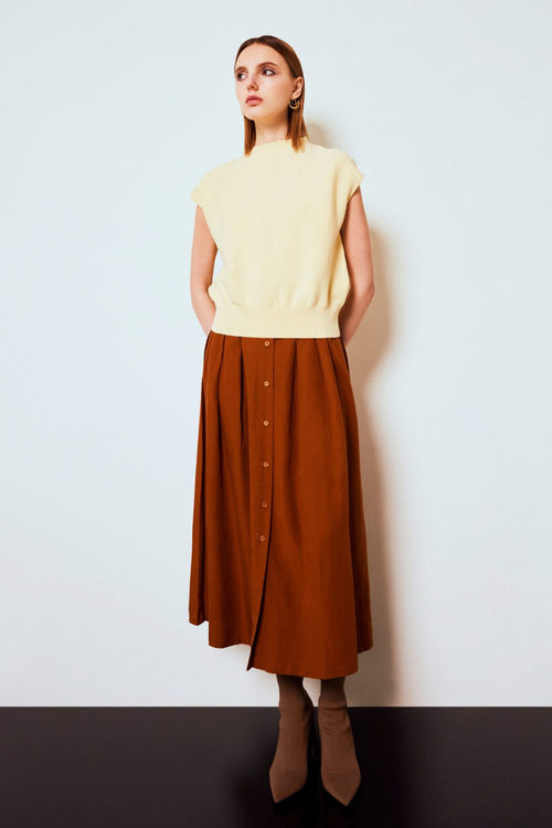 Soft Drape Button Skirt