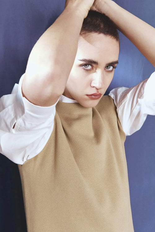 Stand Collar Pleated Dress