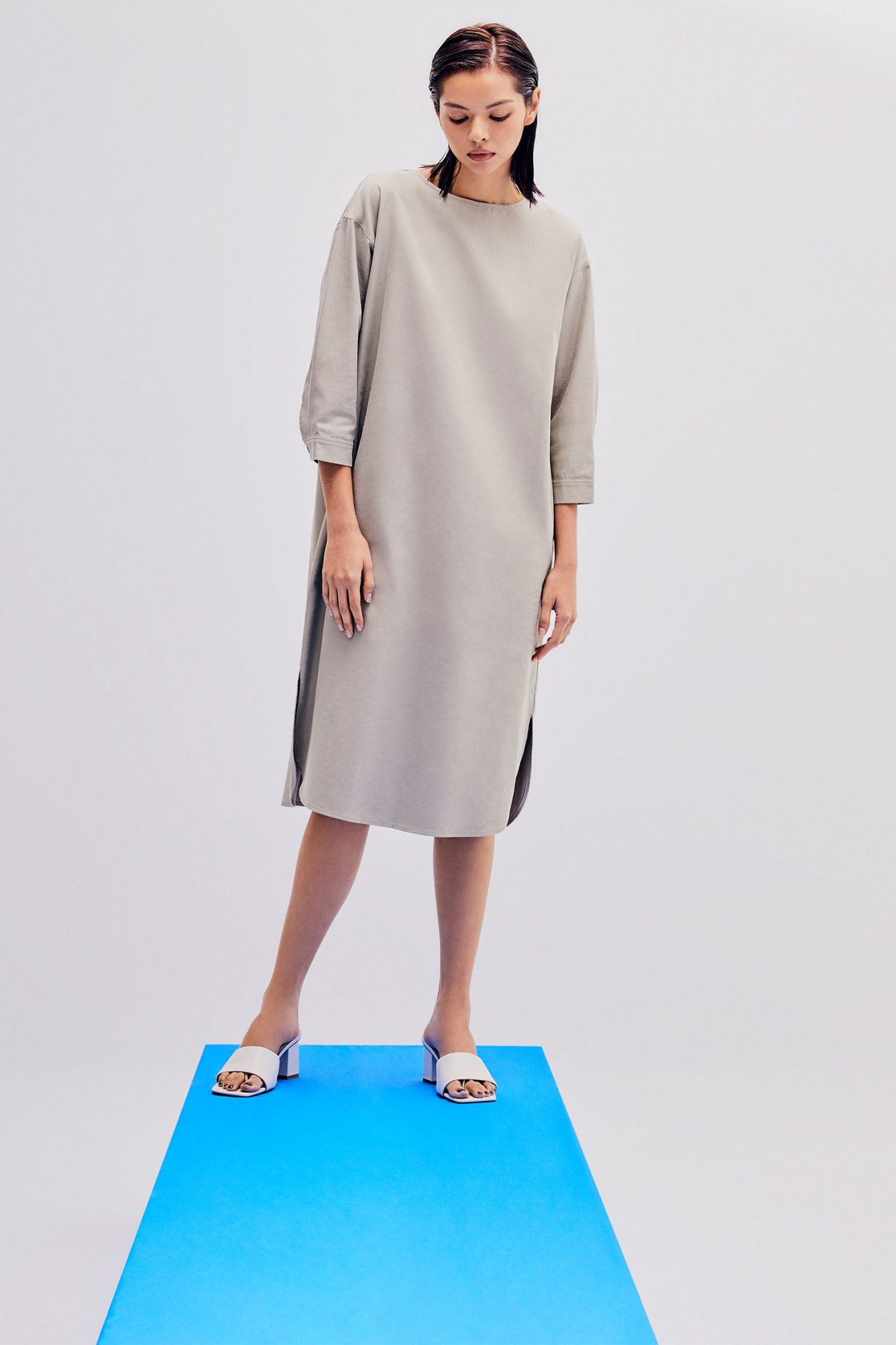 Curved Hem Dress With Slits
