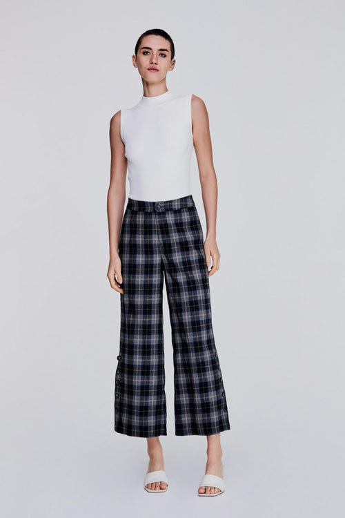 Buttons Detailed Plaid Pants