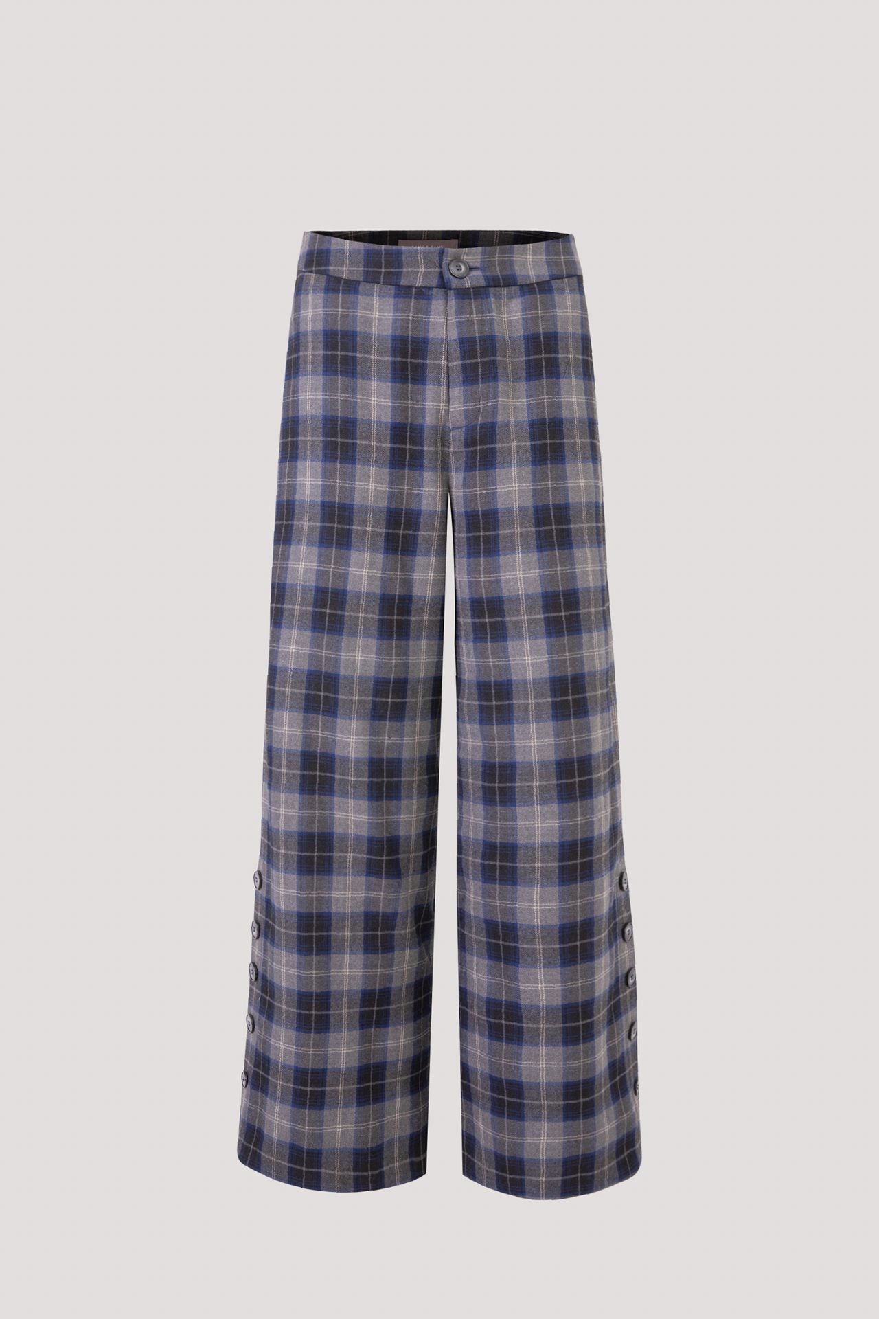 Buttons Detailed Plaid Pants