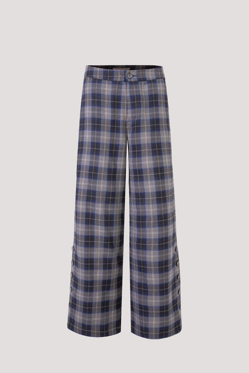 Buttons Detailed Plaid Pants