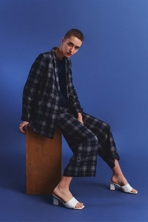 Buttons Detailed Plaid Pants