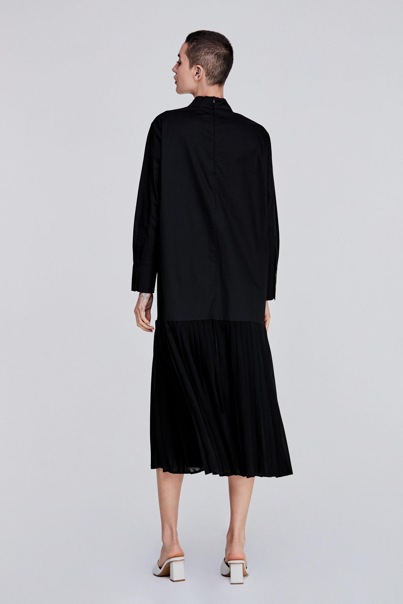 Stand Collar Pleated Dress