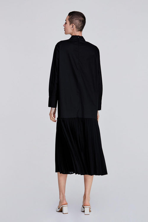 Stand Collar Pleated Dress