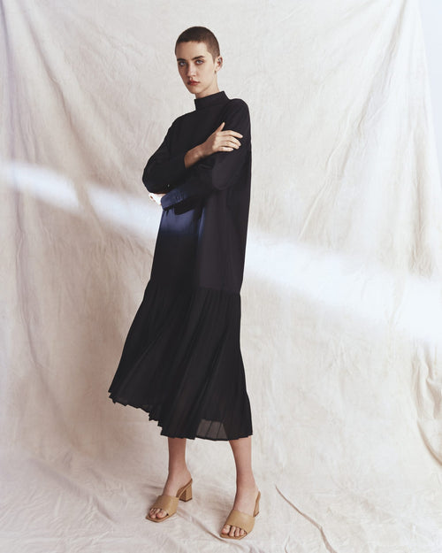 Stand Collar Pleated Dress