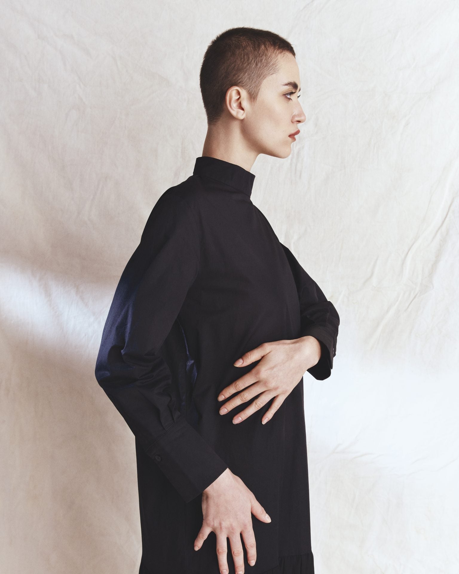 Stand Collar Pleated Dress