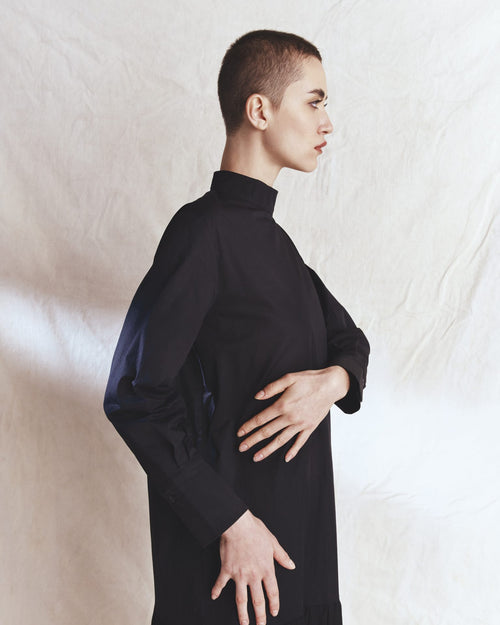 Stand Collar Pleated Dress