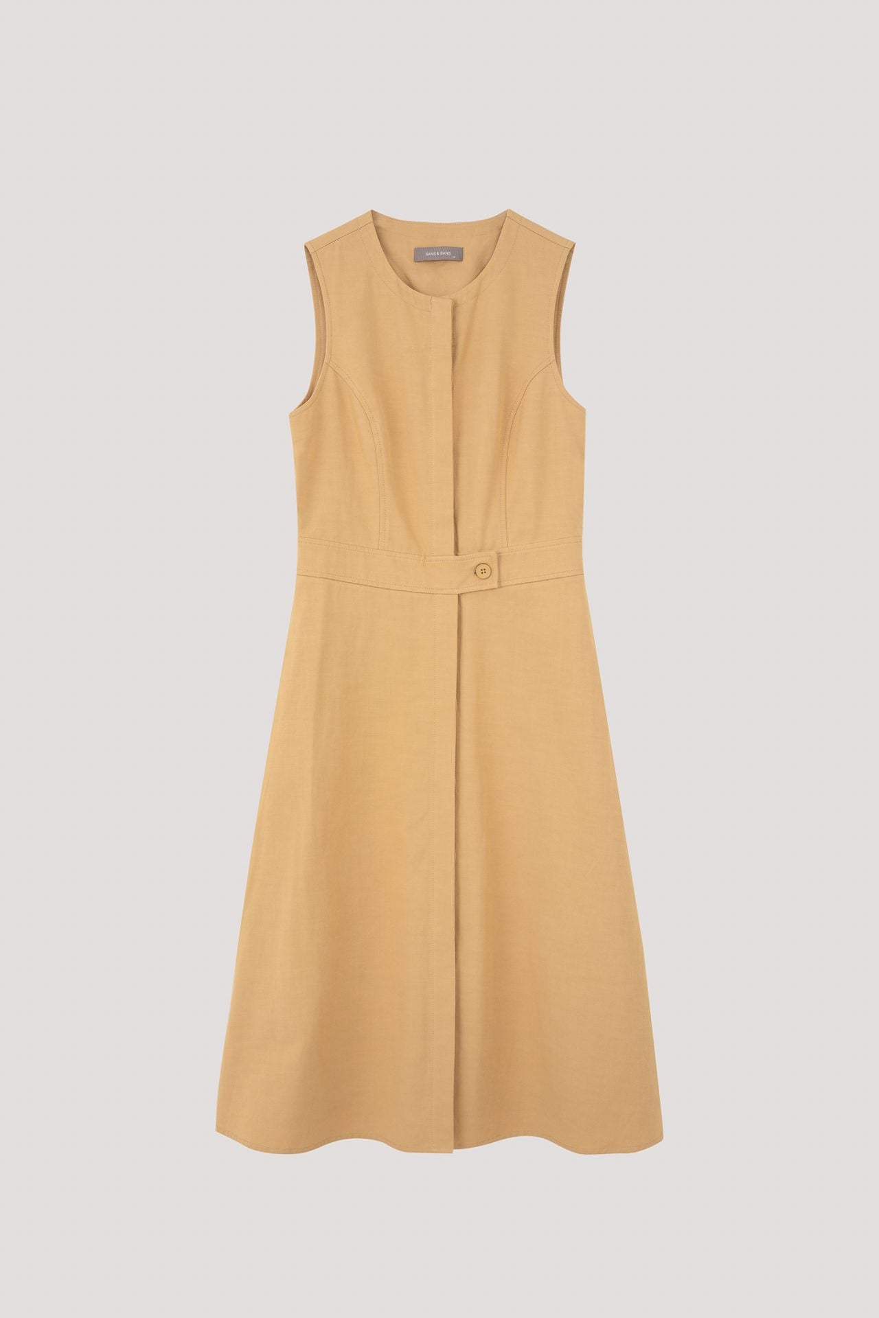 Buttoned Waist-Sash Dress