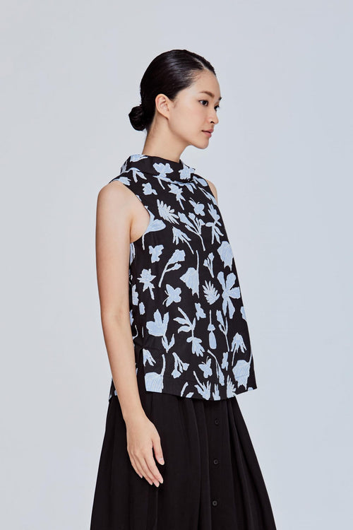 Pattern Roll Collar Top