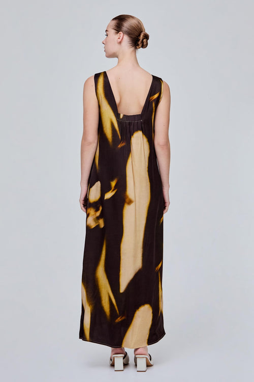 Pattern V-neckline Midi Dress