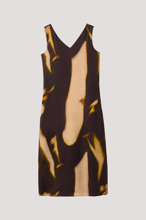 Pattern V-neckline Midi Dress