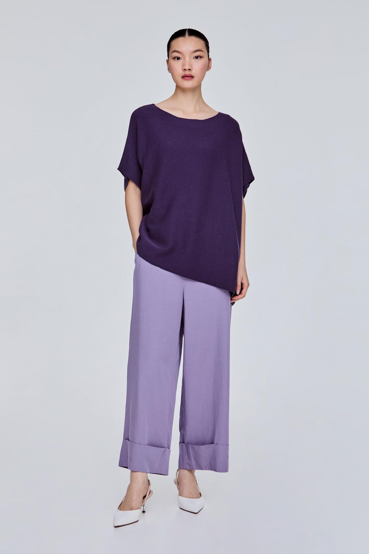 DECEMBERMAY☆ Asymmetric color knit M Asymmetrical Hem Magyar Sleeve Knit – SANS & SANS Singapore