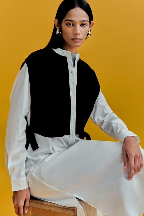 Contrast Fabric Layered Dress