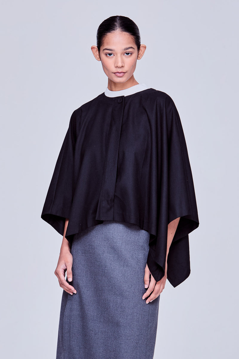 Buttoned Shawl-like Cape – SANS & SANS Singapore